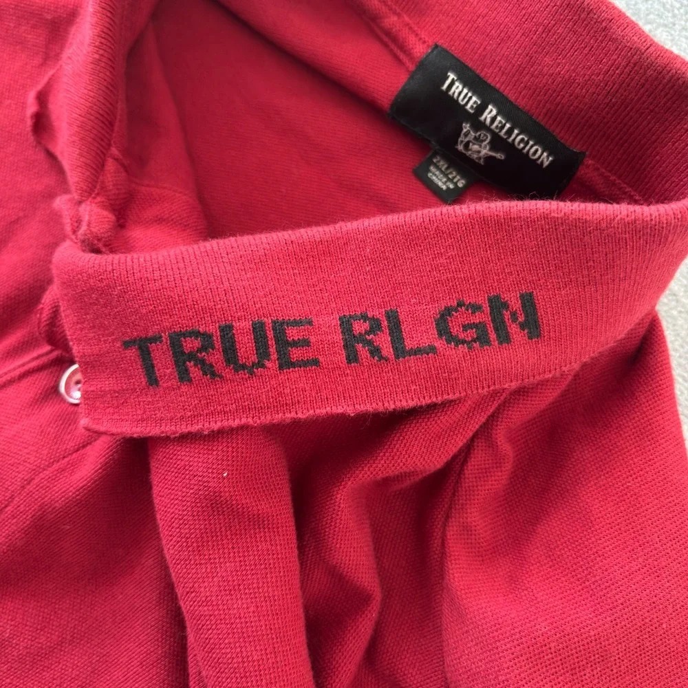 True Religion Mens Red Logo Collar Short Sleeve Cotton Pique Polo Shirt 2XL